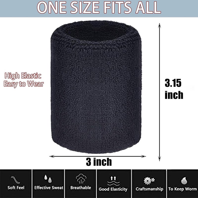 Magicorange 10 Pair Sweat Bands for Wrists,Tennis Wristband Absorbing Cotton Terry Cloths Arm Sweat Bands for Women Men Wrist Band for Football Basketball, Running - Image 2